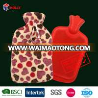 BS hot water bottle with soft plush cover heart print